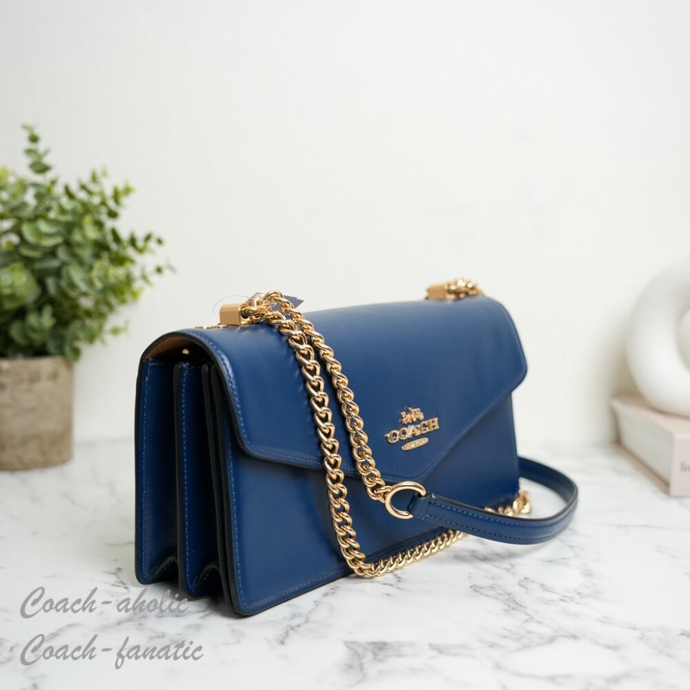 Coach CBI98 Klare Envelope Crossbody Bag Shiny Refined Calf Leather Deep Blue - Picture 4 of 16